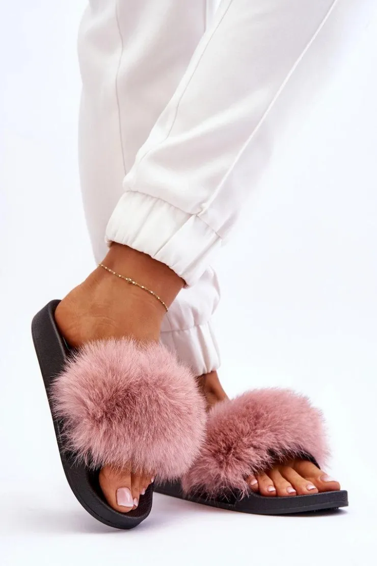 Boto Klapki Z Futerkiem|Klapki Damskie Klasyczne*Damskie Gumowe Klapki Z Futerkiem Różowe Lucrece Różowy