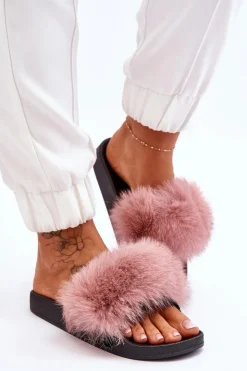 Boto Klapki Z Futerkiem|Klapki Damskie Klasyczne*Damskie Gumowe Klapki Z Futerkiem Różowe Lucrece Różowy