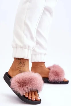 Boto Klapki Z Futerkiem|Klapki Damskie Klasyczne*Damskie Gumowe Klapki Z Futerkiem Różowe Lucrece Różowy