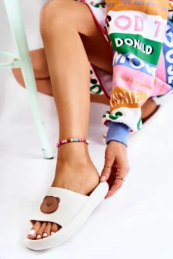 Online Boto Damskie Gumowe Klapki Z Misiem Białe Cardiff