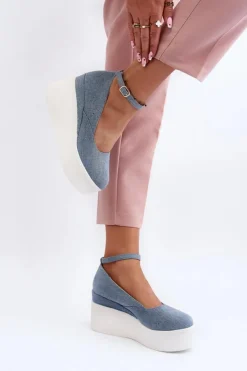 Damskie Boto Damskie Jeansowe Espadryle Na Koturnie Niebieskie Malla