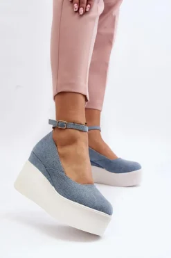 Damskie Boto Damskie Jeansowe Espadryle Na Koturnie Niebieskie Malla