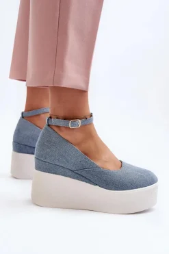 Damskie Boto Damskie Jeansowe Espadryle Na Koturnie Niebieskie Malla