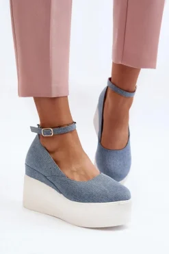 Damskie Boto Damskie Jeansowe Espadryle Na Koturnie Niebieskie Malla