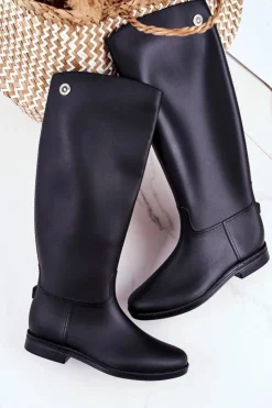 Damskie Boto Damskie Kalosze Pod Kolano Czarne Oficerki Gumowe Drizzle