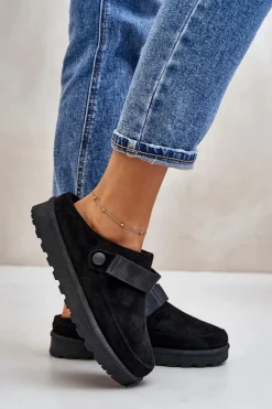 Boto Śniegowce Damskie|Kapcie Klasyczne*Damskie Kapcie Ocieplane Futerkiem Na Platformie Czarne Azida Czarny