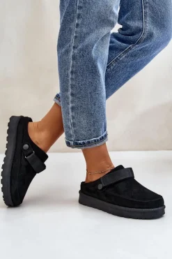 Boto Śniegowce Damskie|Kapcie Klasyczne*Damskie Kapcie Ocieplane Futerkiem Na Platformie Czarne Azida Czarny