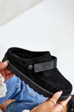 Boto Śniegowce Damskie|Kapcie Klasyczne*Damskie Kapcie Ocieplane Futerkiem Na Platformie Czarne Azida Czarny