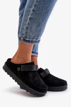 Boto Śniegowce Damskie|Kapcie Klasyczne*Damskie Kapcie Ocieplane Futerkiem Na Platformie Czarne Azida Czarny