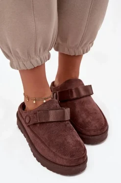 Boto Damskie Kapcie Ocieplane Futerkiem Na Platformie Czekoladowe Azida Brązowy