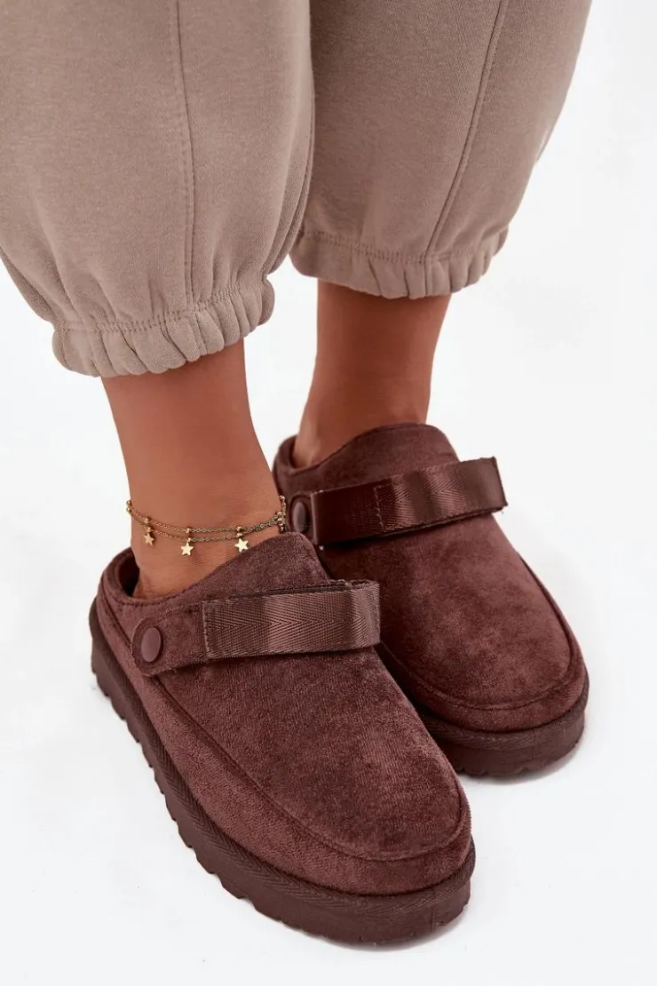 Boto Damskie Kapcie Ocieplane Futerkiem Na Platformie Czekoladowe Azida Brązowy