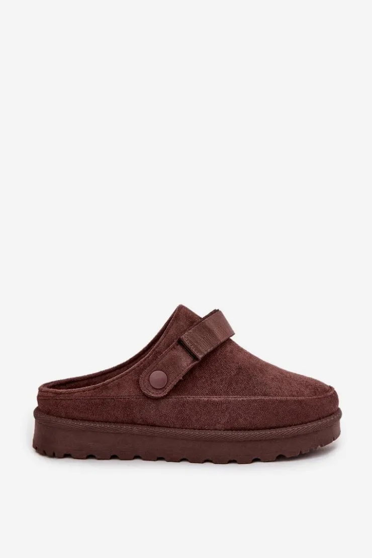 Boto Damskie Kapcie Ocieplane Futerkiem Na Platformie Czekoladowe Azida Brązowy