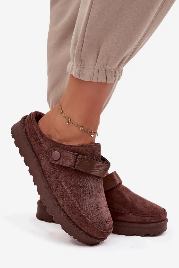 Boto Damskie Kapcie Ocieplane Futerkiem Na Platformie Czekoladowe Azida Brązowy