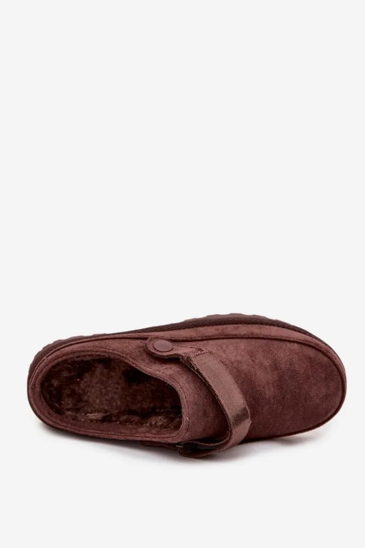 Boto Damskie Kapcie Ocieplane Futerkiem Na Platformie Czekoladowe Azida Brązowy