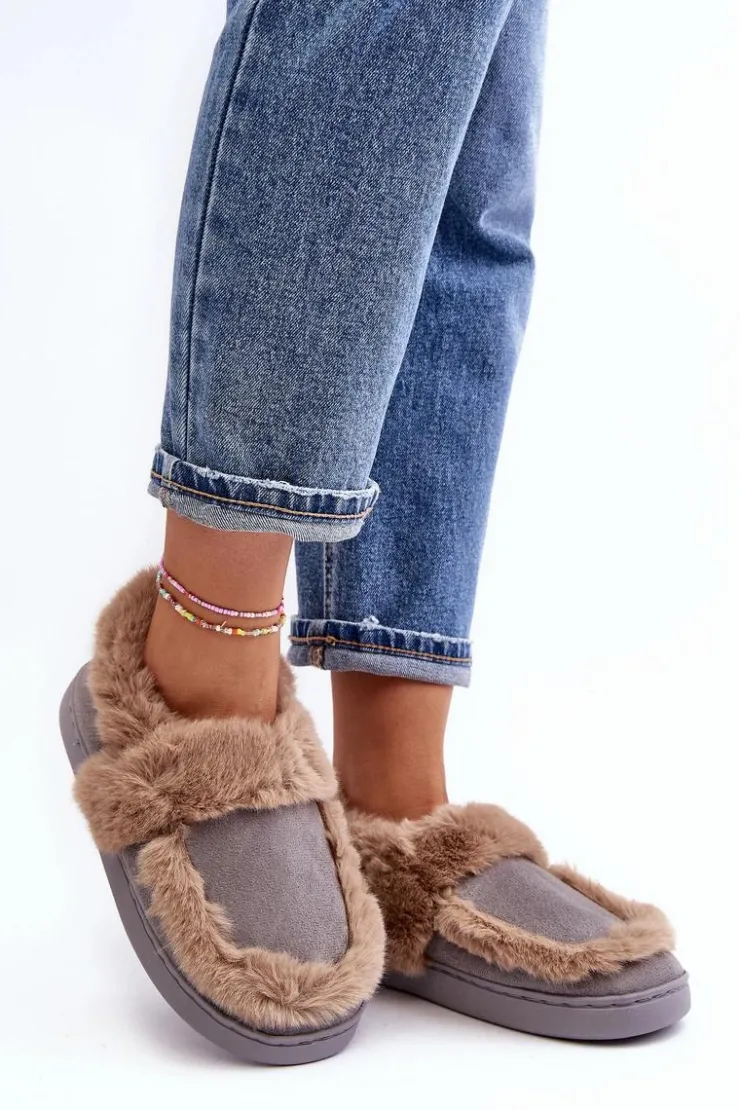Boto Kapcie Klasyczne*Damskie Kapcie Z Futerkiem Szare Sailey
