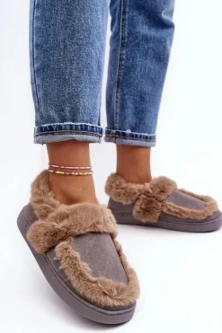 Boto Kapcie Klasyczne*Damskie Kapcie Z Futerkiem Szare Sailey