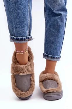 Boto Kapcie Klasyczne*Damskie Kapcie Z Futerkiem Szare Sailey