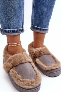 Boto Kapcie Klasyczne*Damskie Kapcie Z Futerkiem Szare Sailey