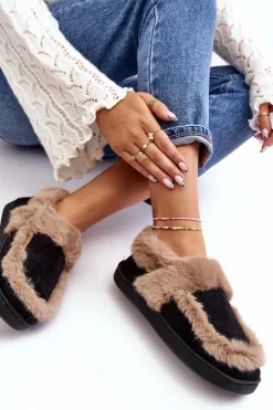 Hot Boto Damskie Kapcie Z Futerkiem Czarne Sailey