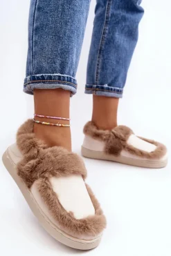 Boto Kapcie Klasyczne*Damskie Kapcie Z Futerkiem Beżowe Sailey Beżowy