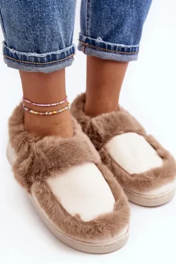 Boto Kapcie Klasyczne*Damskie Kapcie Z Futerkiem Beżowe Sailey Beżowy