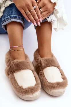 Boto Kapcie Klasyczne*Damskie Kapcie Z Futerkiem Beżowe Sailey Beżowy