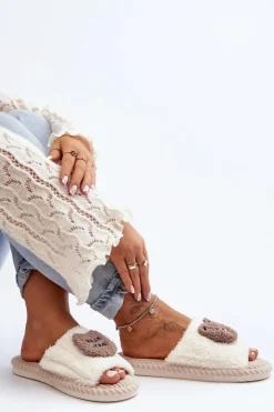 Evento Kapcie Klasyczne*Damskie Kapcie Z Misiem Beżowe Lavetire