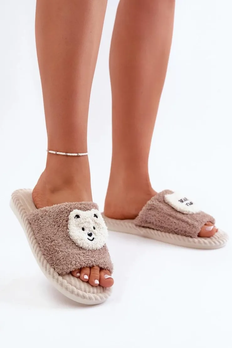 Evento Kapcie Klasyczne*Damskie Kapcie Z Misiem Brązowe Lavetire Brązowy