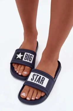Big Star Shoes Klapki Damskie Klasyczne|Klapki Damskie Big Star*Damskie Klapki Big Star DD274A265 Granatowo-Białe Niebieski