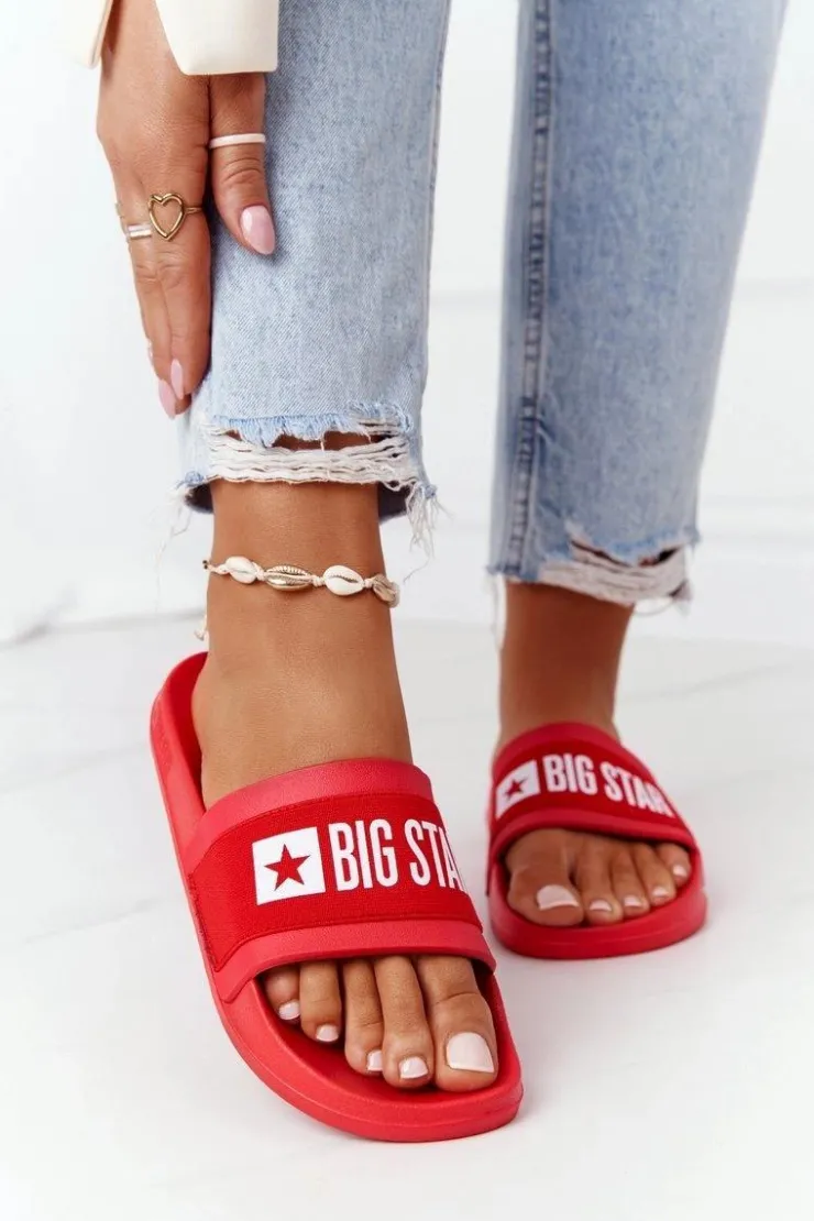 Big Star Shoes Klapki Damskie Big Star|Klapki Damskie Klasyczne*Damskie Klapki Big Star HH274A014 Czerwone