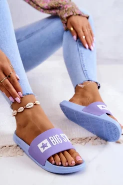 Outlet Big Star Shoes Damskie Klapki Big Star JJ274A525 Fioletowo-Niebieskie