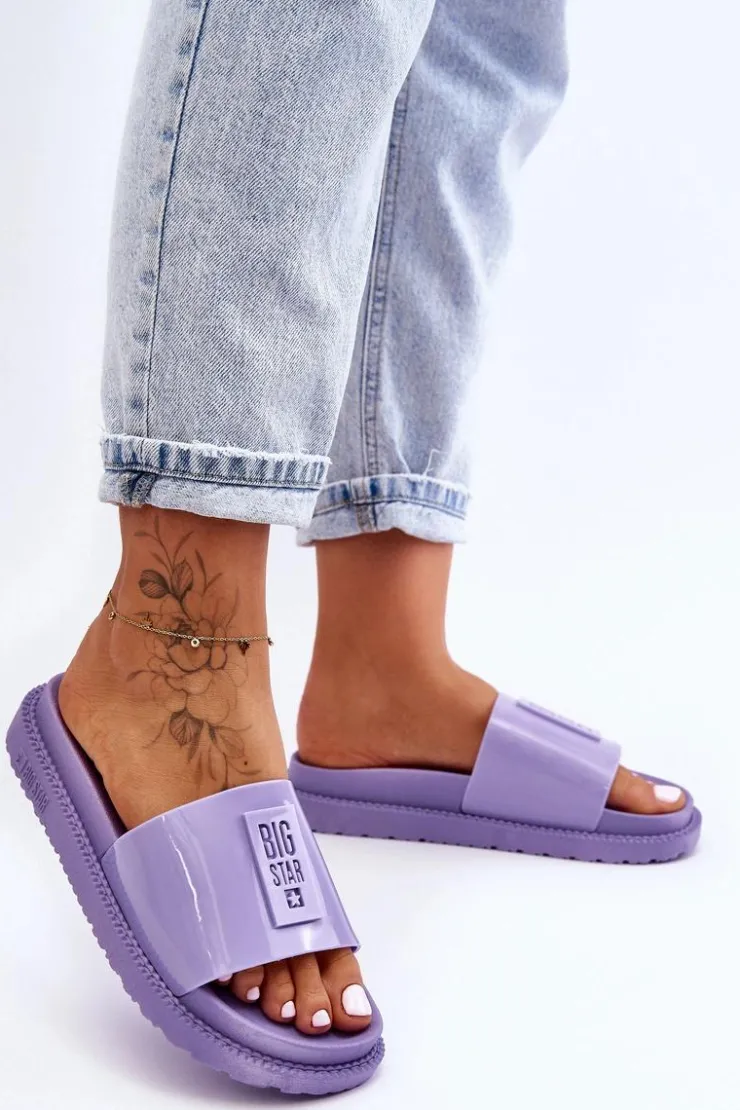 Outlet Big Star Shoes Damskie Klapki Big Star JJ274A304 Fioletowe