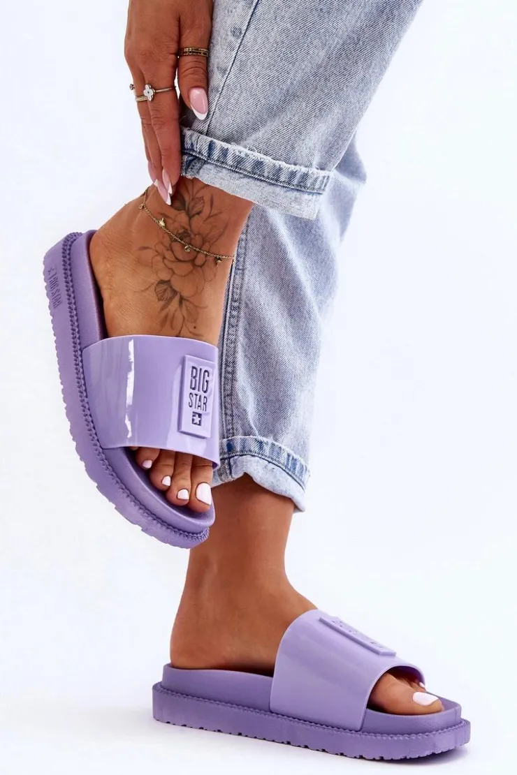 Outlet Big Star Shoes Damskie Klapki Big Star JJ274A304 Fioletowe