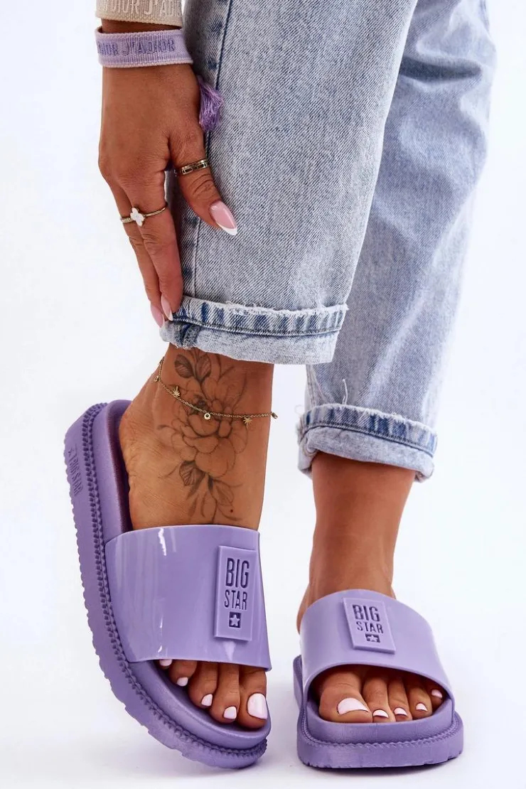 Outlet Big Star Shoes Damskie Klapki Big Star JJ274A304 Fioletowe