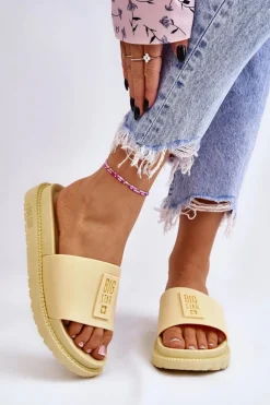 Big Star Shoes Klapki Sportowe|Klapki Damskie Big Star*Damskie Klapki Big Star LL274427 Żółte Żółty