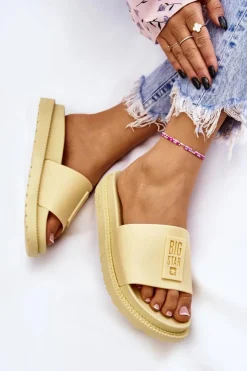 Big Star Shoes Klapki Sportowe|Klapki Damskie Big Star*Damskie Klapki Big Star LL274427 Żółte Żółty
