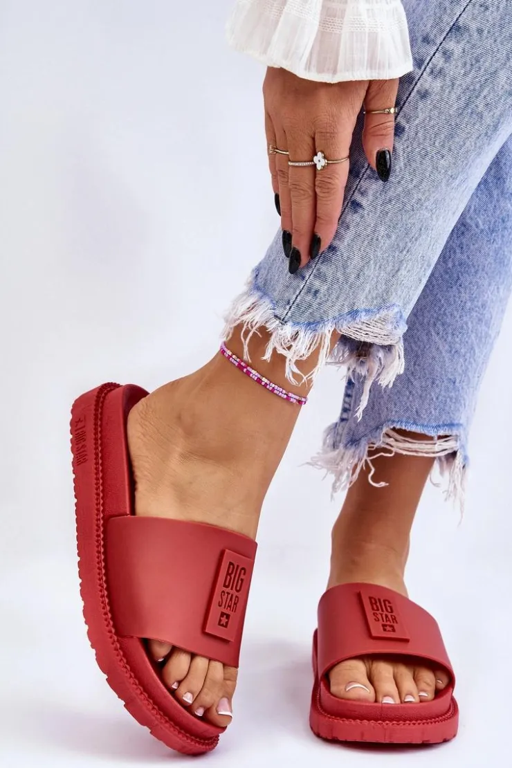 Big Star Shoes Klapki Sportowe|Klapki Damskie Big Star*Damskie Klapki Big Star LL274430 Czerwone Czerwony
