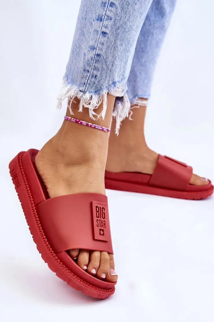 Big Star Shoes Klapki Sportowe|Klapki Damskie Big Star*Damskie Klapki Big Star LL274430 Czerwone Czerwony