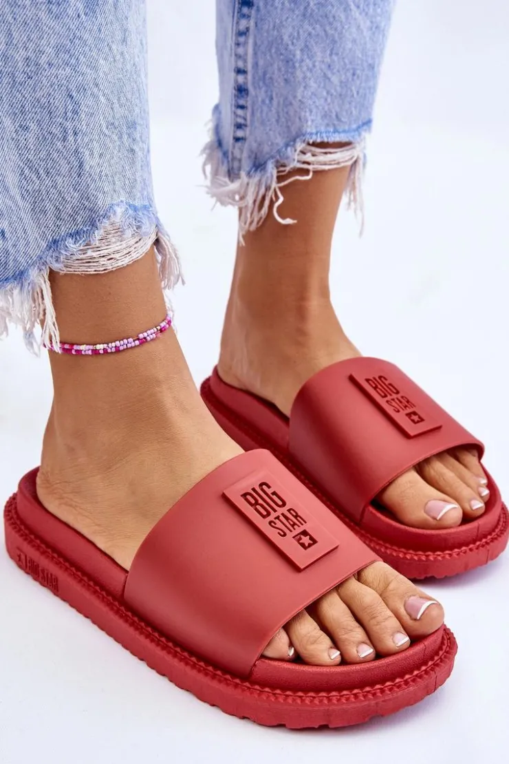 Big Star Shoes Klapki Sportowe|Klapki Damskie Big Star*Damskie Klapki Big Star LL274430 Czerwone Czerwony