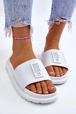 Sale Big Star Shoes Damskie Klapki Big Star LL274428 Białe Biały