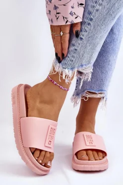 Sale Big Star Shoes Damskie Klapki Big Star LL274425 Jasnoróżowe Różowy