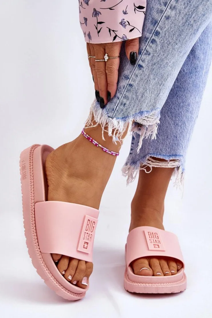 Sale Big Star Shoes Damskie Klapki Big Star LL274425 Jasnoróżowe Różowy
