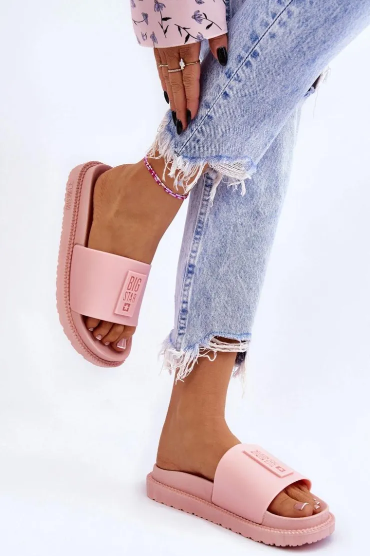 Sale Big Star Shoes Damskie Klapki Big Star LL274425 Jasnoróżowe Różowy