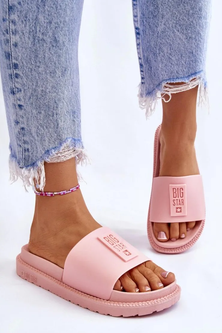Sale Big Star Shoes Damskie Klapki Big Star LL274425 Jasnoróżowe Różowy
