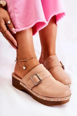 Damskie Boto Damskie Klapki Chodaki Na Obcasie Beżowe Ivette