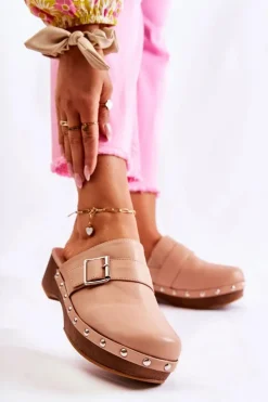 Damskie Boto Damskie Klapki Chodaki Na Obcasie Beżowe Ivette