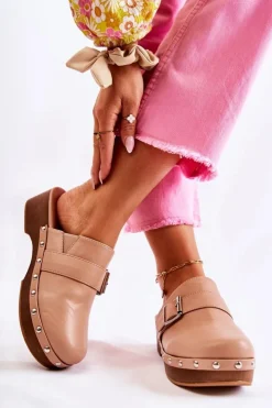 Damskie Boto Damskie Klapki Chodaki Na Obcasie Beżowe Ivette