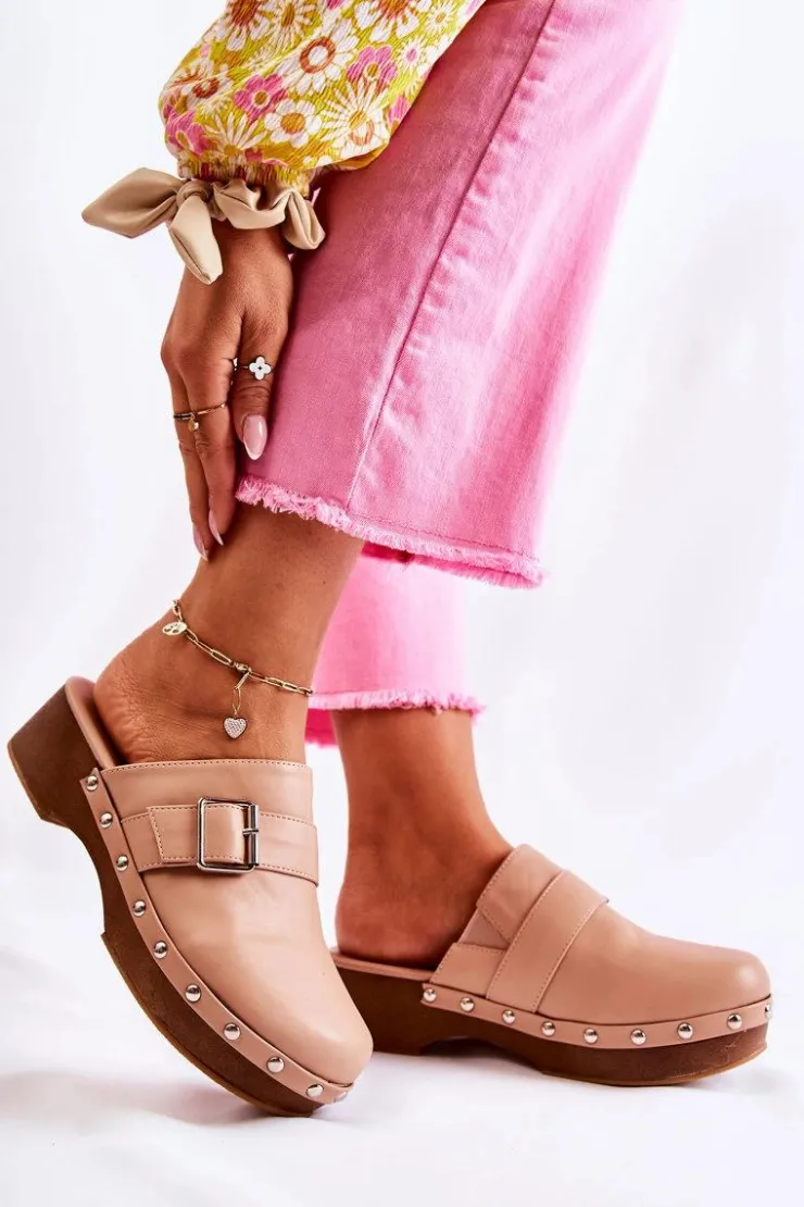 Damskie Boto Damskie Klapki Chodaki Na Obcasie Beżowe Ivette