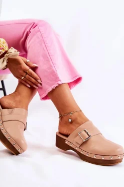 Damskie Boto Damskie Klapki Chodaki Na Obcasie Beżowe Ivette