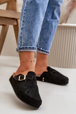 Boto Klapki Na Platformie|Klapki Damskie Klasyczne*Damskie Klapki Chodaki Na Platformie Ze Złotą Klamrą Czarne Terilaina